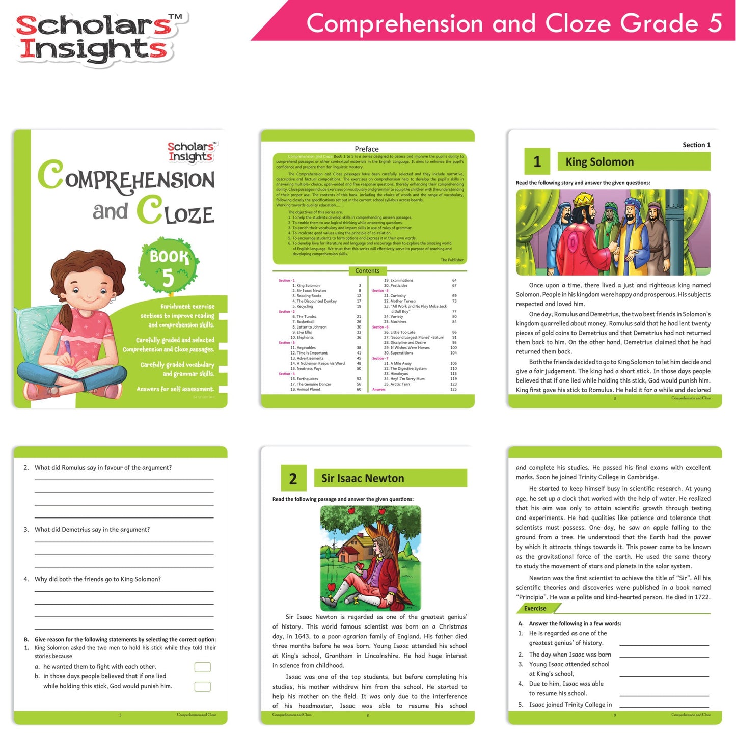 Scholars Insights Comprehension and Cloze Grade 5|English Vocabulary, Grammar Skill Book 5| Ages 10-11 Years