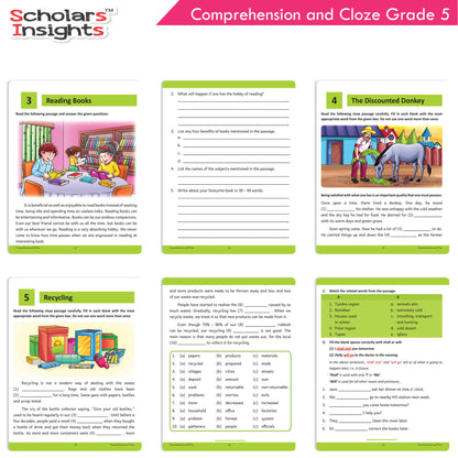 Scholars Insights Comprehension and Cloze Grade 5|English Vocabulary, Grammar Skill Book 5| Ages 10-11 Years