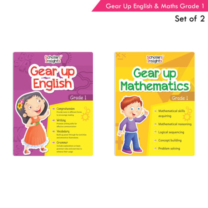 Scholars Insights Gear Up English & Maths Grade 1 Books Set of 2|English Grammar, Logical Reasoning, Problem Solving Book for Kids| Ages 6-7 Years