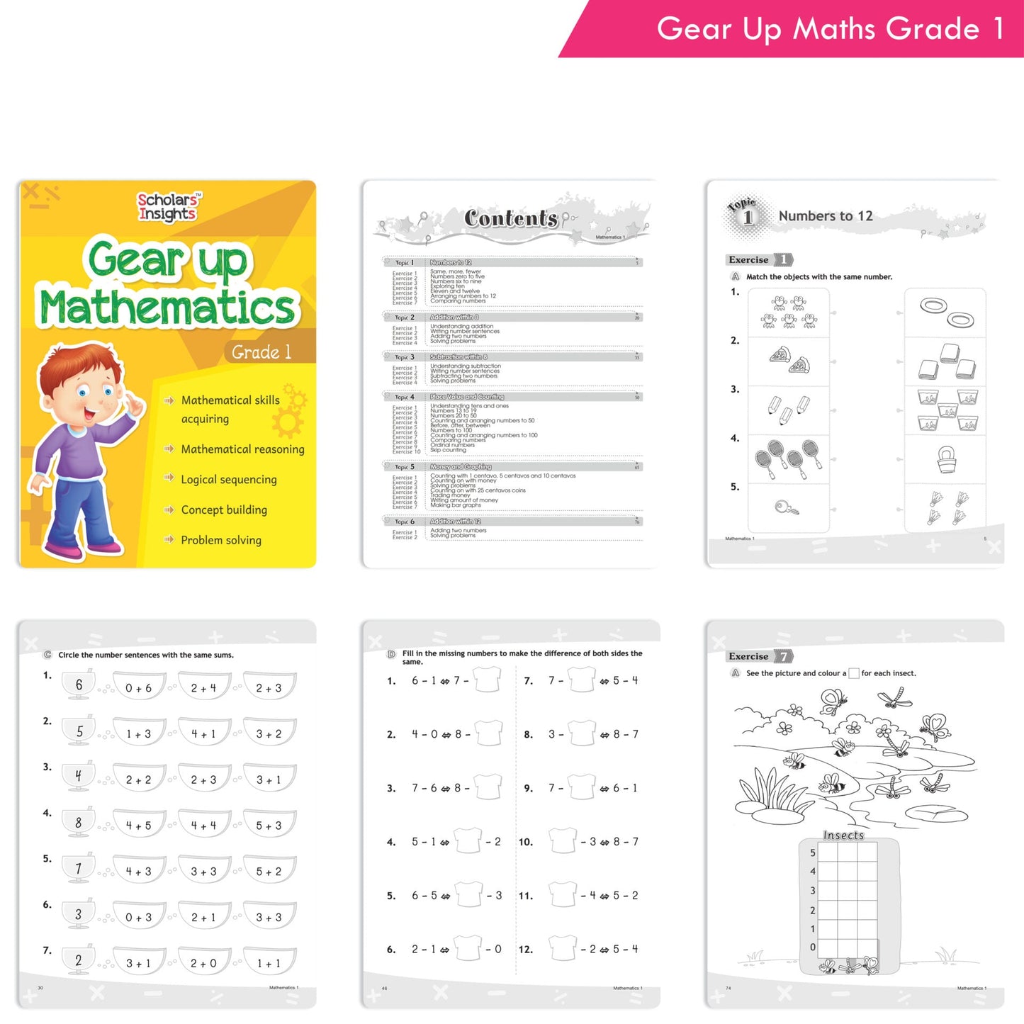 Scholars Insights Gear Up English & Maths Grade 1 Books Set of 2|English Grammar, Logical Reasoning, Problem Solving Book for Kids| Ages 6-7 Years