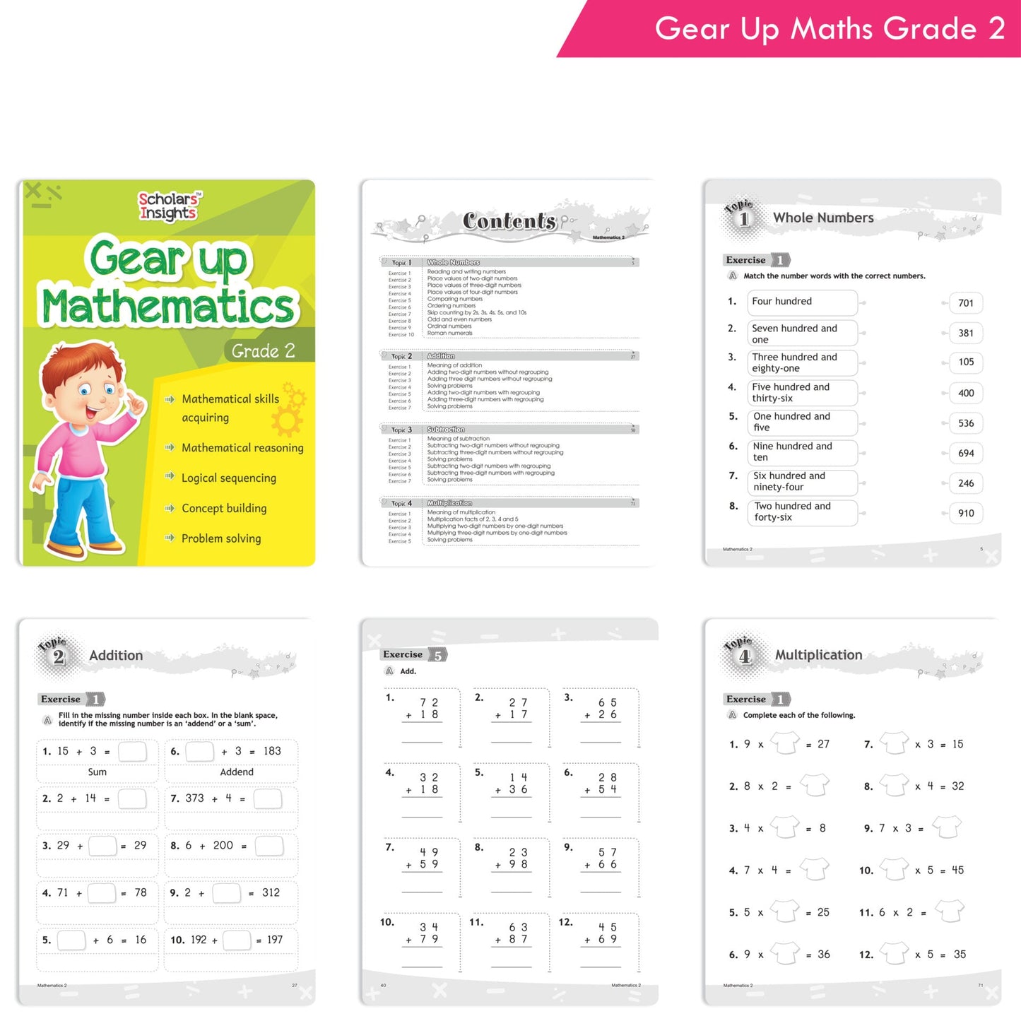 Scholars Insights Gear Up English & Maths Grade 2 Books Set of 2|Grammar Skills, Logical Reasoning, Problem Solving Book for Kids| Ages 7-8 Years