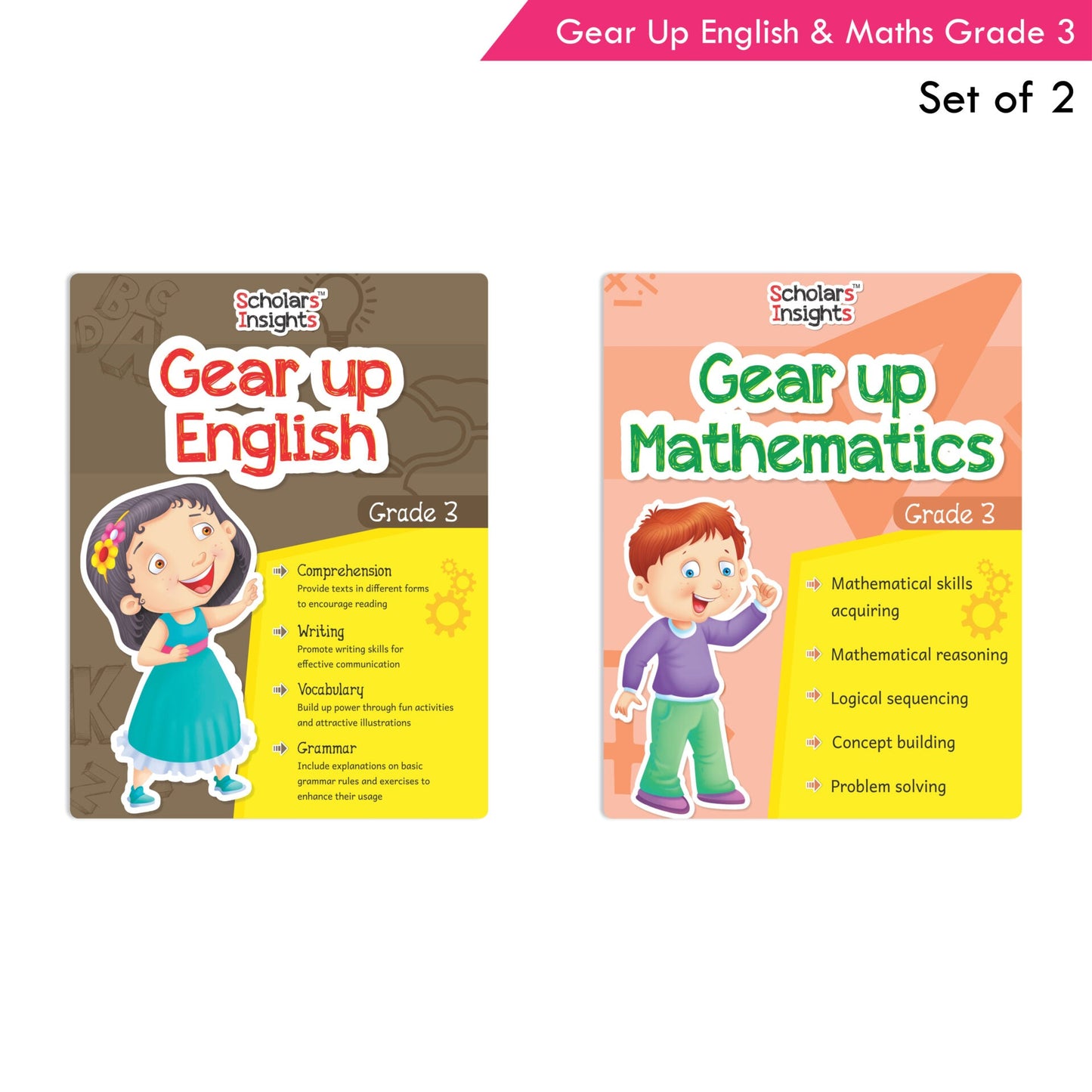 Scholars Insights Gear Up English & Maths Grade 3 Books Set of 2| Grammar Skills, Logical Reasoning, Problem Solving Book for Kids| Ages 8-9 Years -  buy in usa 