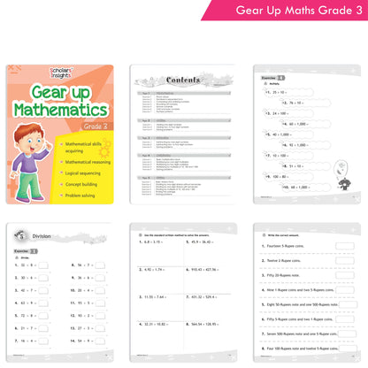 Scholars Insights Gear Up English & Maths Grade 3 Books Set of 2| Grammar Skills, Logical Reasoning, Problem Solving Book for Kids| Ages 8-9 Years