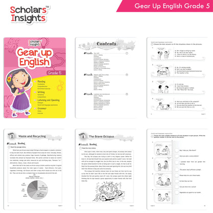 Scholars Insights Gear Up English & Maths Grade 5 Books Set Of 2| Grammar Skills, Maths Logical Reasoning, Problem Solving Book| Ages 10-11 Years