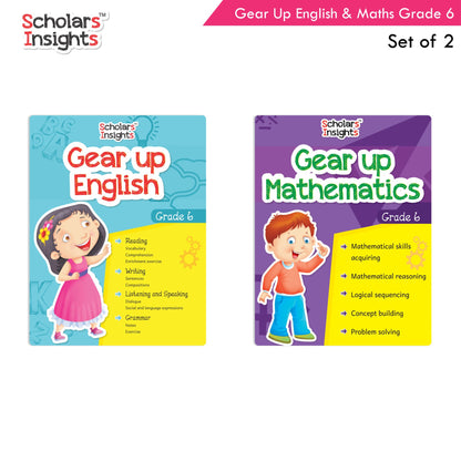 Scholars Insights Gear Up English & Maths Grade 6 Books Set Of 2 Grammar Skills, Maths Logical Reasoning, Problem Solving Book| Ages 11-12 Years