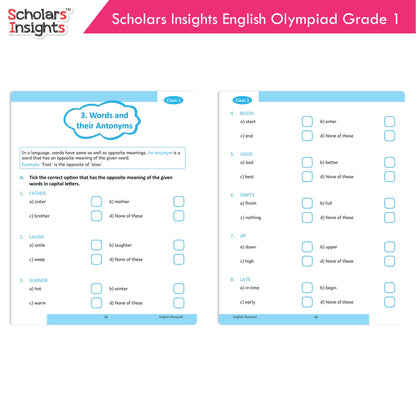 Scholars Insights Olympiad English, Maths and Science Workbooks Set Grade 1| Set of 3| Ages 6 - 8 Year