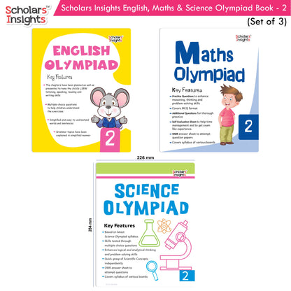 Scholars Insights Olympiad English, Maths and Science Workbooks Set Grade 2| Set of 3| Ages 7 - 9 Year