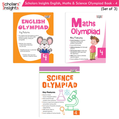 Scholars Insights Olympiad English, Maths and Science Workbooks Grade 4| Set of 3| Ages 9 - 11 Year