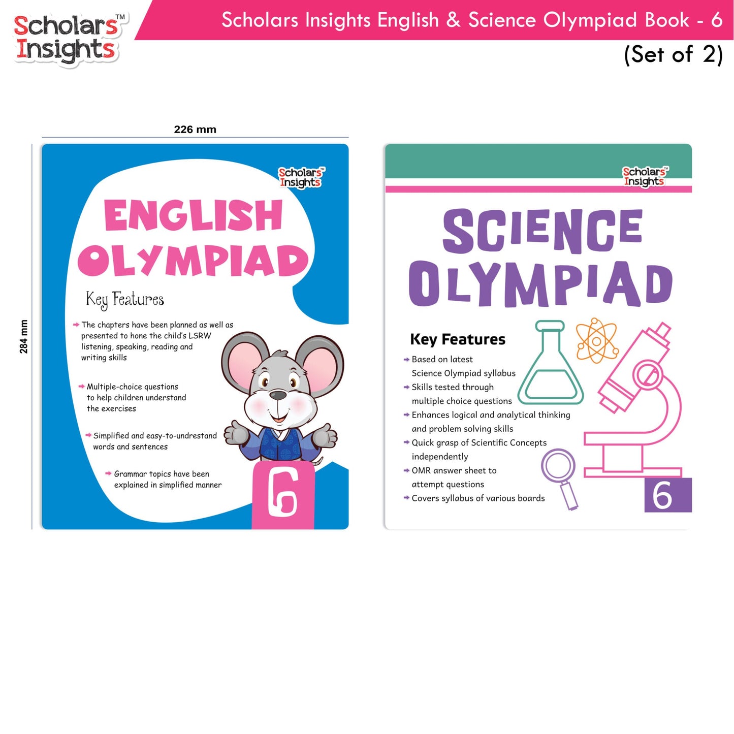 Scholars Insights Olympiad English and Science Workbooks Grade 6| Set of 2| Ages 11 - 13 Year