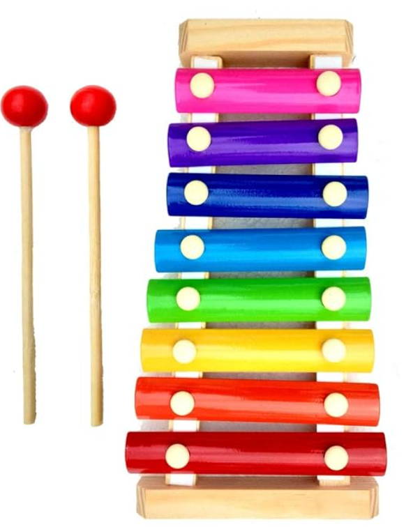 Wooden Xylophone Musical Toy with 8 Note, Multicolour, 3+, 1 Xylophone, 2 Sticks