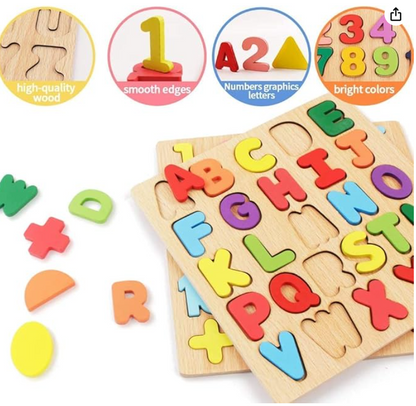 Wooden Learning Educational Game Board for Kids, Puzzle Toys for 2 Years Old Boys & Girls (Alphabets, Numbers & Shapes)