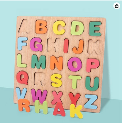 Wooden Learning Educational Game Board for Kids, Puzzle Toys for 2 Years Old Boys & Girls (Alphabets, Numbers & Shapes)