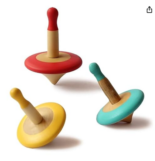 Wooden Spin Tops (Lattu/Buguri/Bongaram) Set fo 3 (3 Years+) | Multicolor | Sensory Toys | Eco Friendly & Safe | Non Toxic Colors | Indoor & Outdoor