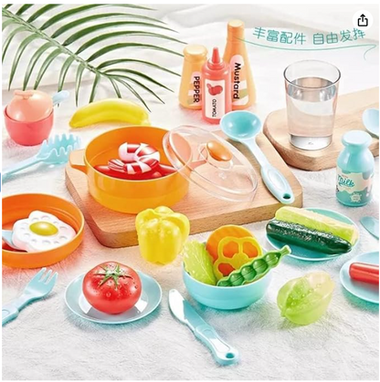 Plastic 3 in 1 Portable Pretend Food Party Role Cooking Kitchen Play Set Toy for Boys and Girls