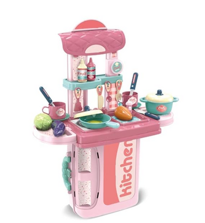 3 in 1 Portable Pretend Food Party Role Cooking Kitchen Play Set Toy for Boys and Girls - Pink