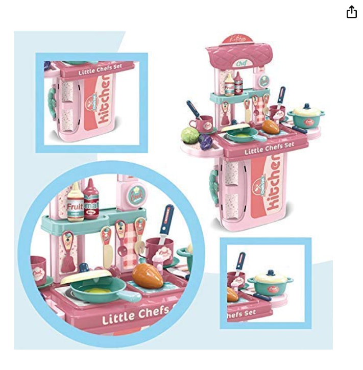 3 in 1 Portable Pretend Food Party Role Cooking Kitchen Play Set Toy for Boys and Girls - Pink