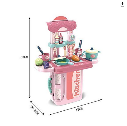 3 in 1 Portable Pretend Food Party Role Cooking Kitchen Play Set Toy for Boys and Girls - Pink