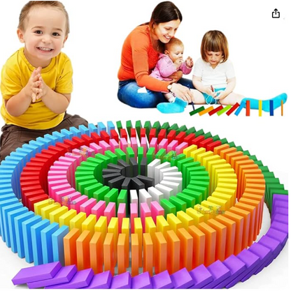 Colorful Wooden Domino Block Set for Kids Educational and Learning Activity Game Play | Helps in Skill Development and Color Recognition (12 Colors)