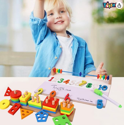 Kids Wooden Angle Geometric Blocks Stacker Shape Sorter Column Puzzle Stacking Set - 5 Columns