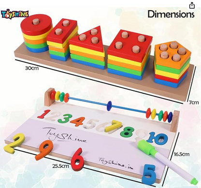 Kids Wooden Angle Geometric Blocks Stacker Shape Sorter Column Puzzle Stacking Set - 5 Columns