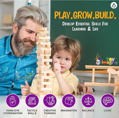 Colorful Wooden Stacking Games For Kids And Adults|Balancing Puzzles Toys|Wood Falling Tower With 4Dice|Math Challenging Game|2+Years|Skill Development And Color Recognition(Multi-Colored)