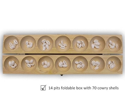 Simple Days Pallanguzhi/Ali Guli Mane/Vamana Guntalu/Mancala Wooden Board Game With 80 Cowrie Shells - 14 Pit, Kid