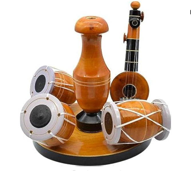 Eco Friendly Wooden Handcrafted Musical Set with Vase Decor Decorative Showpiece for Home Table Office Living Room Decoration Item