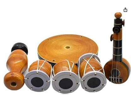 Eco Friendly Wooden Handcrafted Musical Set with Vase Decor Decorative Showpiece for Home Table Office Living Room Decoration Item