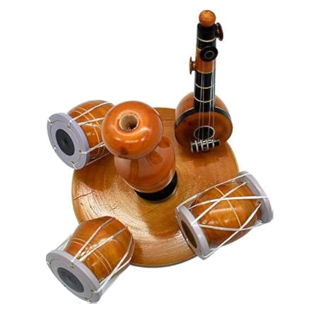 Eco Friendly Wooden Handcrafted Musical Set with Vase Decor Decorative Showpiece for Home Table Office Living Room Decoration Item