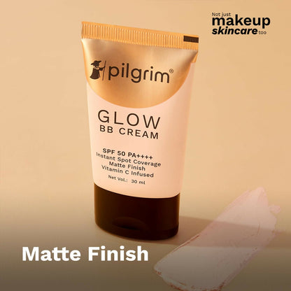 Pilgrim Glow BB Cream SPF 50 PA++++ Instant Spot Coverage Matte Finish Vitamin C Infused - Beige Glow