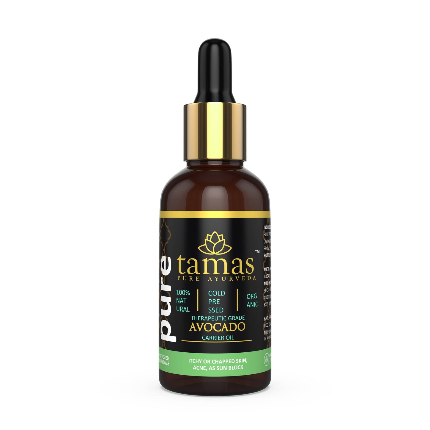 Tamas Pure Ayurveda 100% Organic Avocado Cold Pressed Carrier Oil- USDA Certified Organic- 30ML