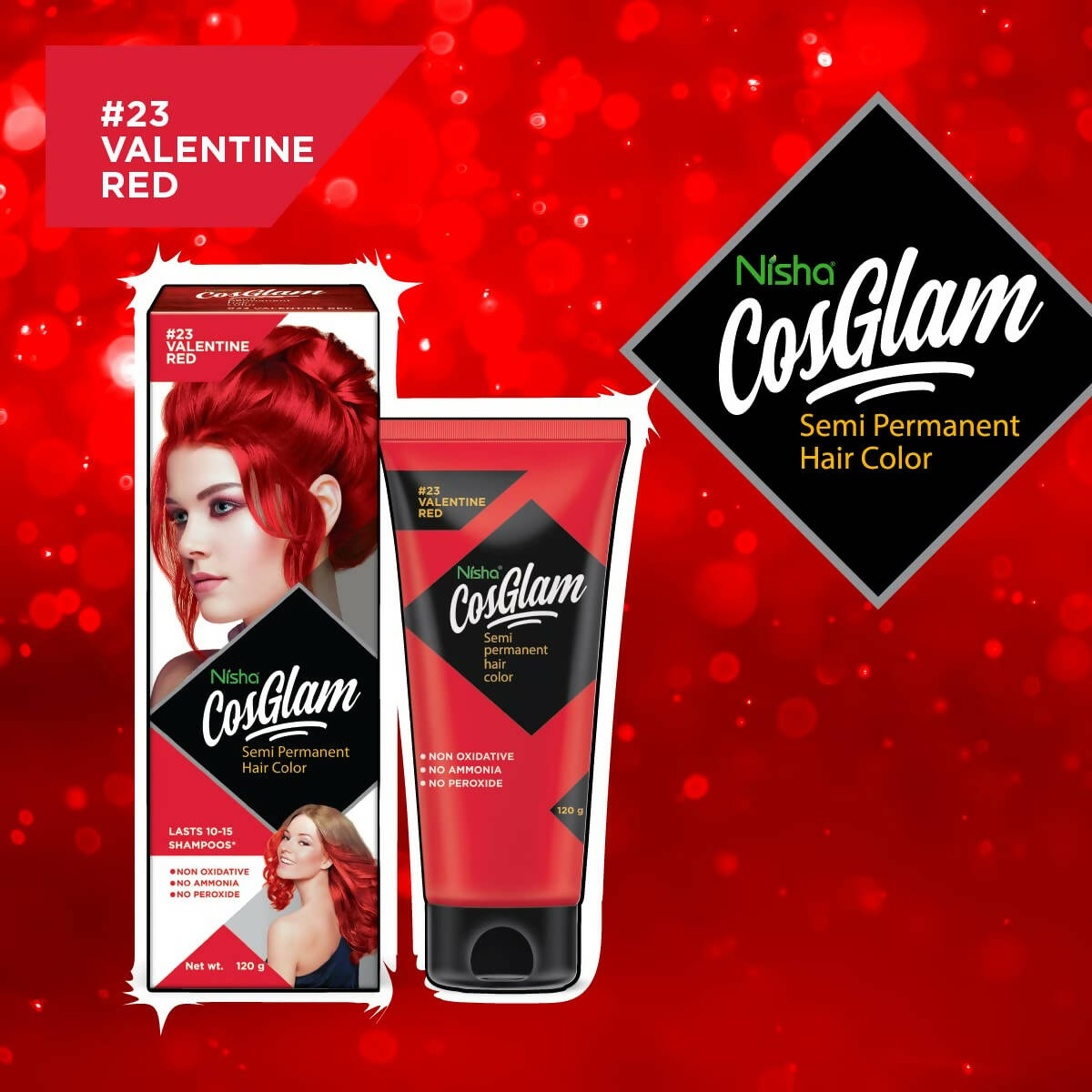 Nisha Cosglam Semi Permanent Hair Color 23 Valentine Red