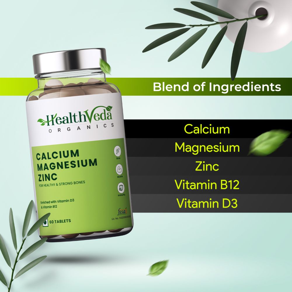 Health Veda Organics Calcium Magnesium & Zinc Vitamin D3 & B12 Tablets