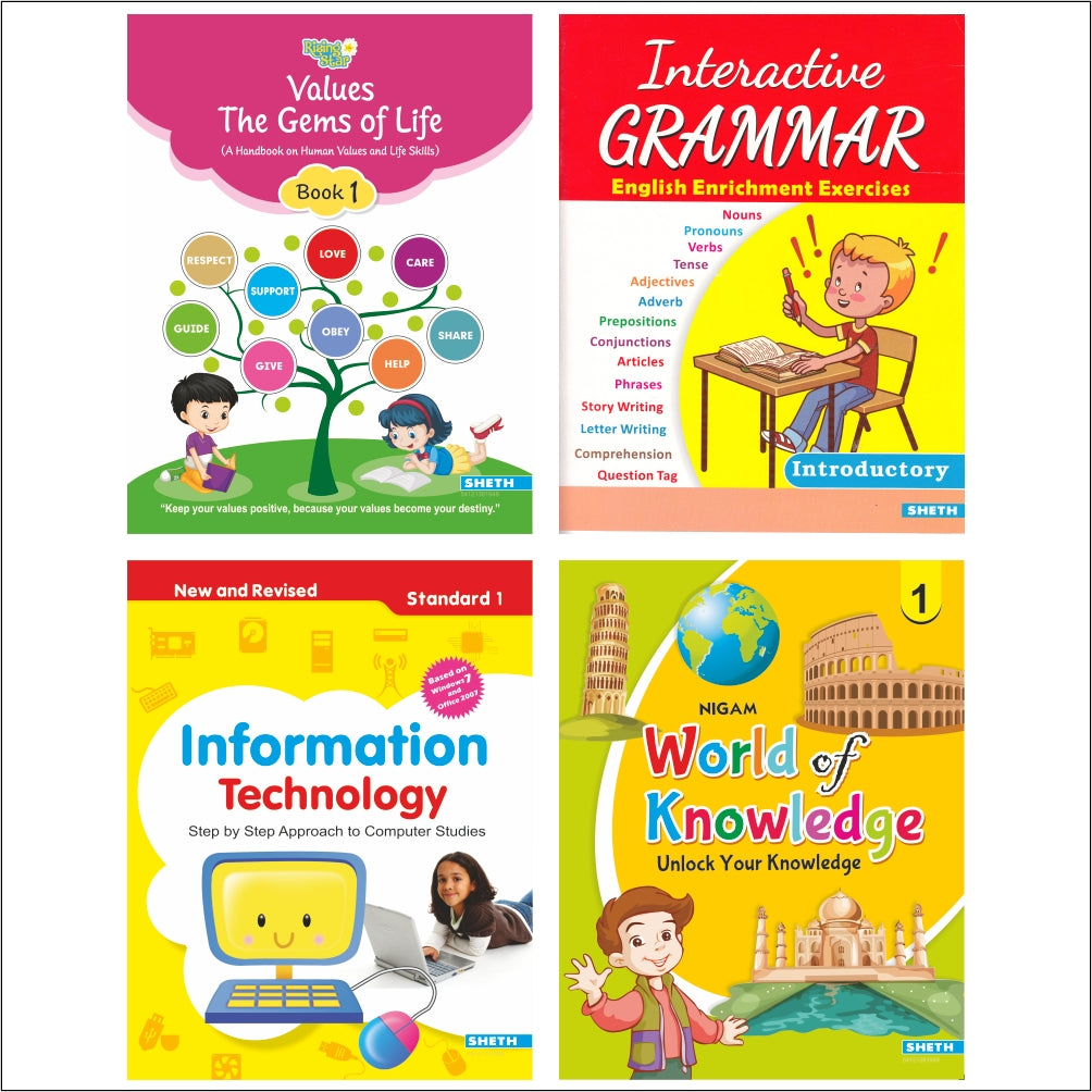 Self Enhancement Student Workbooks Grade 1| Set of 4| Computer,Grammar,World of Knowledge,Value Education| Ages 6-7 Year -  buy in usa 