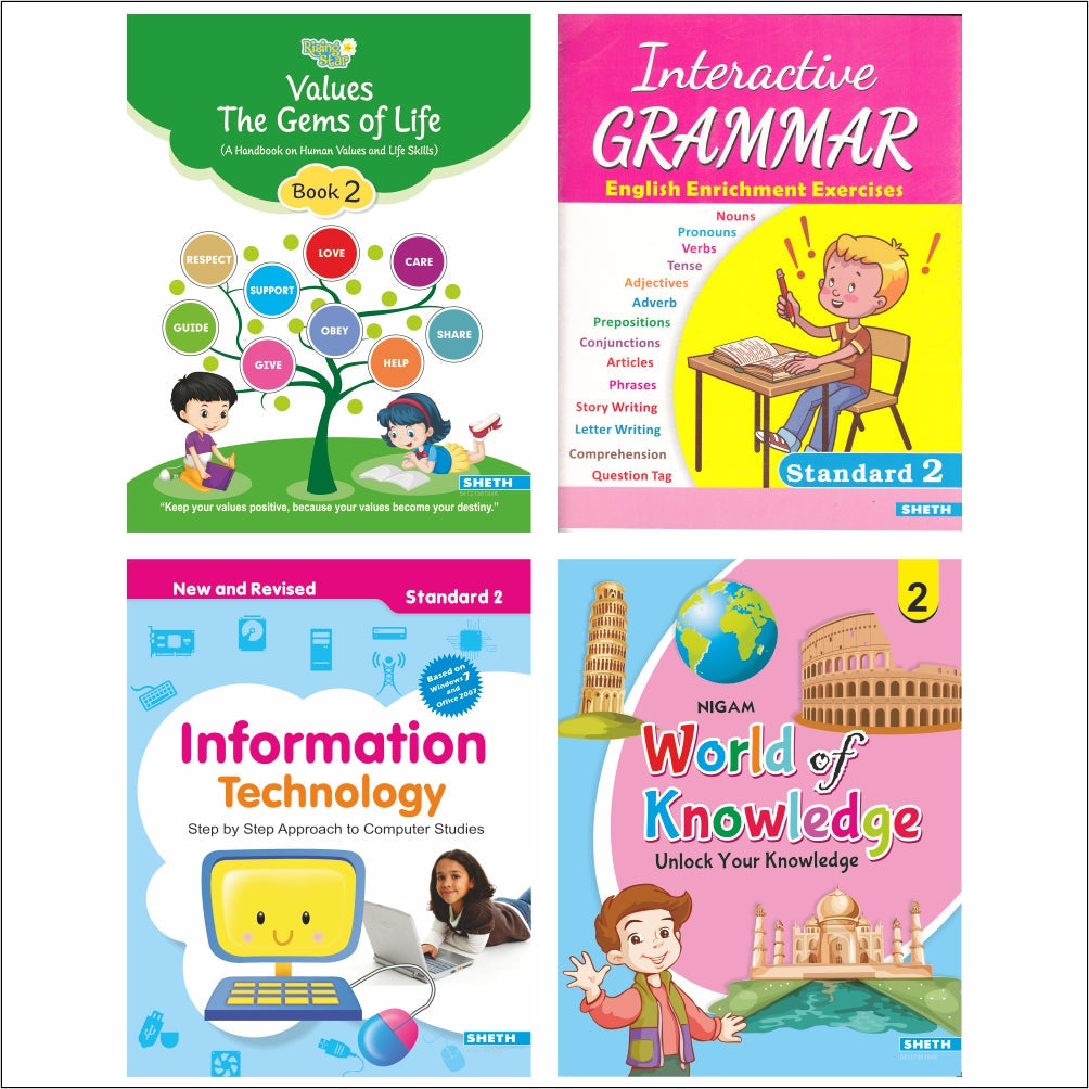 Self Enhancement Student Workbooks Grade 2| Set of 4|Computer|Grammar|World of Knowledge-Value Education| Ages 7-8 Year -  buy in usa 