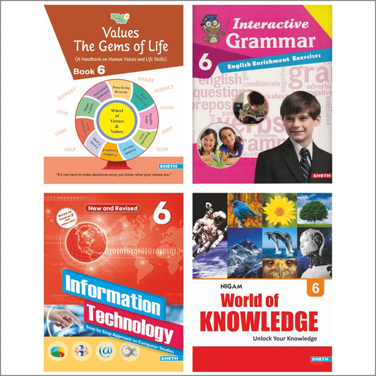 Self Enhancement Student Workbooks Grade 6| Set of 4|Computer-Grammar-World of Knowledge-Value Education|Ages 11-12 Year -  buy in usa 