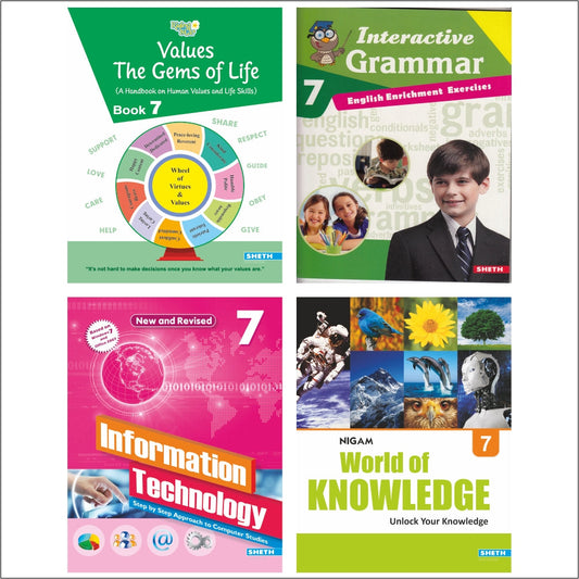 Self Enhancement Student Workbooks Grade 7| Set of 4|Computer-Grammar-World of Knowledge-Value Education|Ages 12-13 Year -  buy in usa 