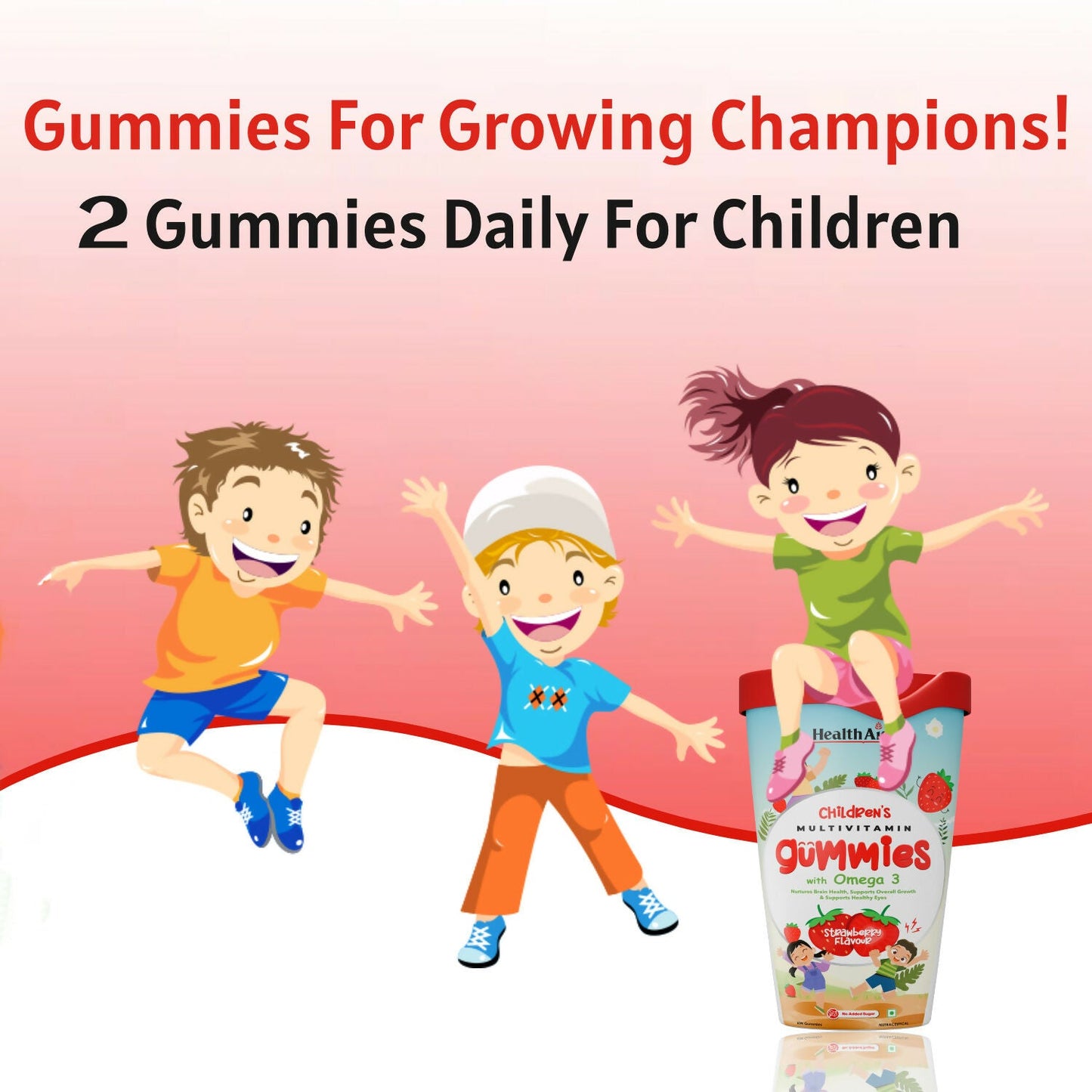 HealthAid Children's Multivitamin Gummies with Omega 3 Gummies - Strawberry Flavour