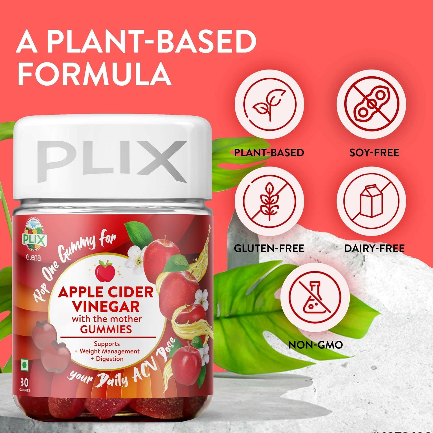 PLIX The Plant Fix Apple Cider Vinegar Gummies for Skin & Hair