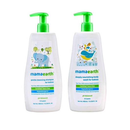 Mamaearth Deeply Nourishing Body Wash and Gentle Cleansing Shampoo for Babies - 800ML
