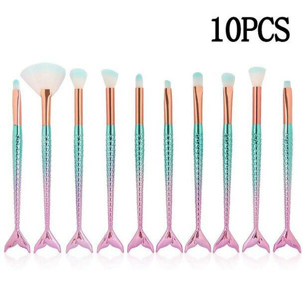 Favon Pack of 10 Professional Mermaid Shaped Makeup Brushes