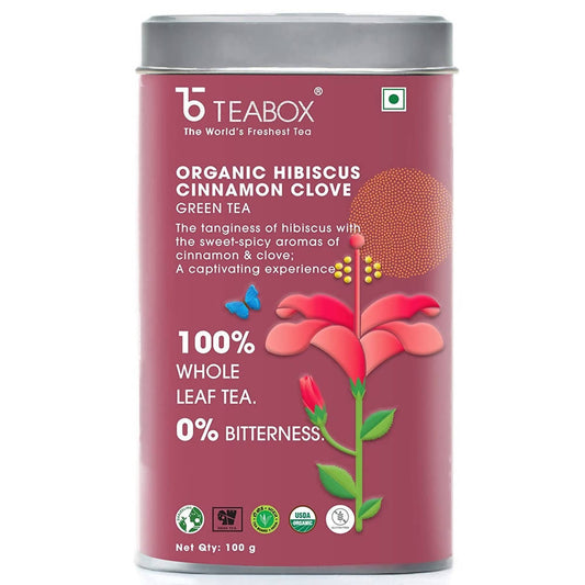 Teabox Organic Hibiscus Cinnamon Clove Green Tea Loose Leaves - 100GM