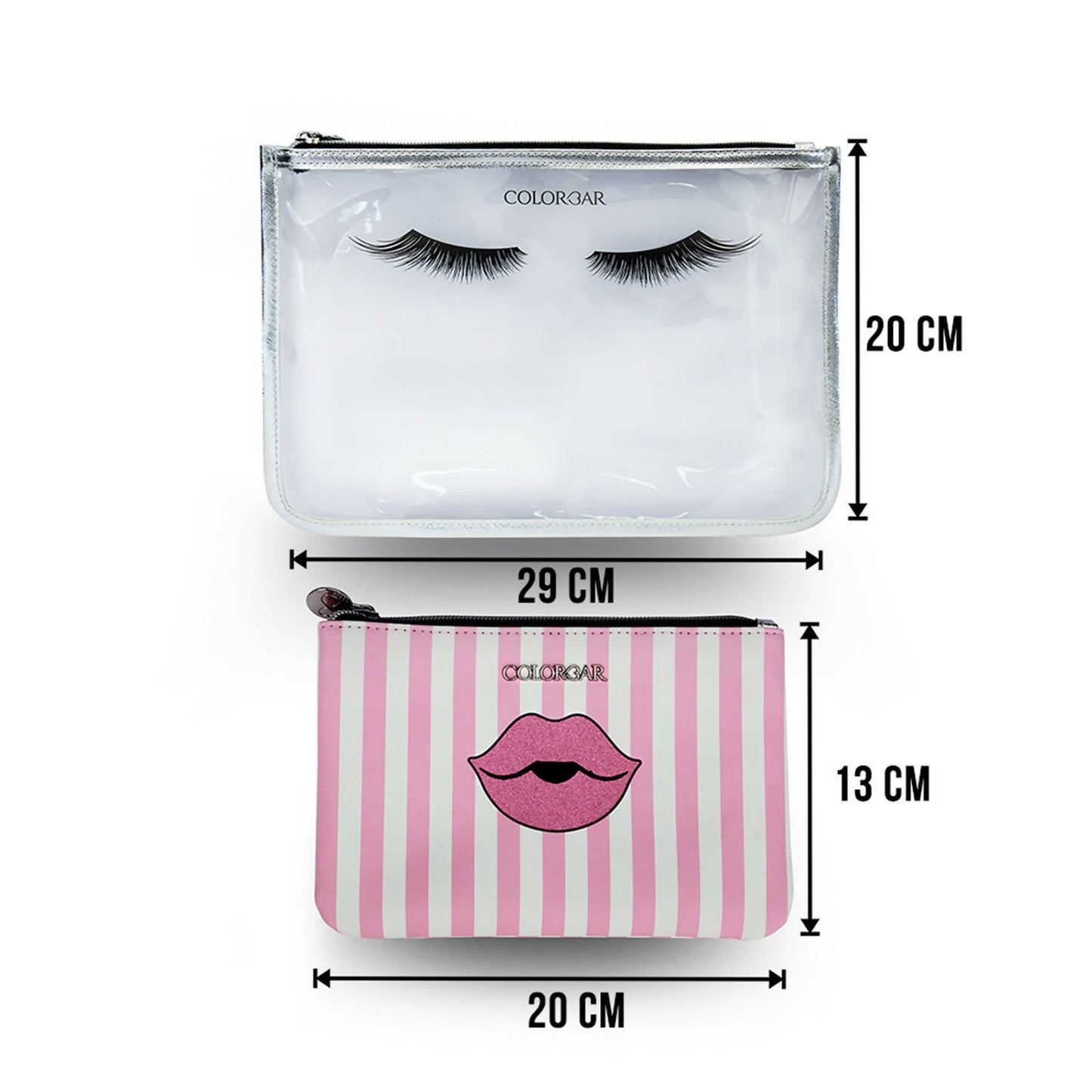 Colorbar Pouch Lips & Lashes Flat Pouches (Set Of Two) - White+Blush Pink