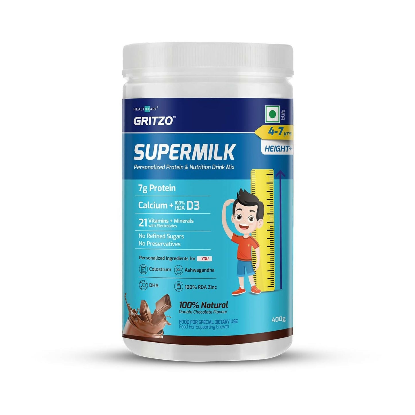 Gritzo Supermilk Height+ For 4-7Y Boys - Double Chocolate Flavor - BUDNE