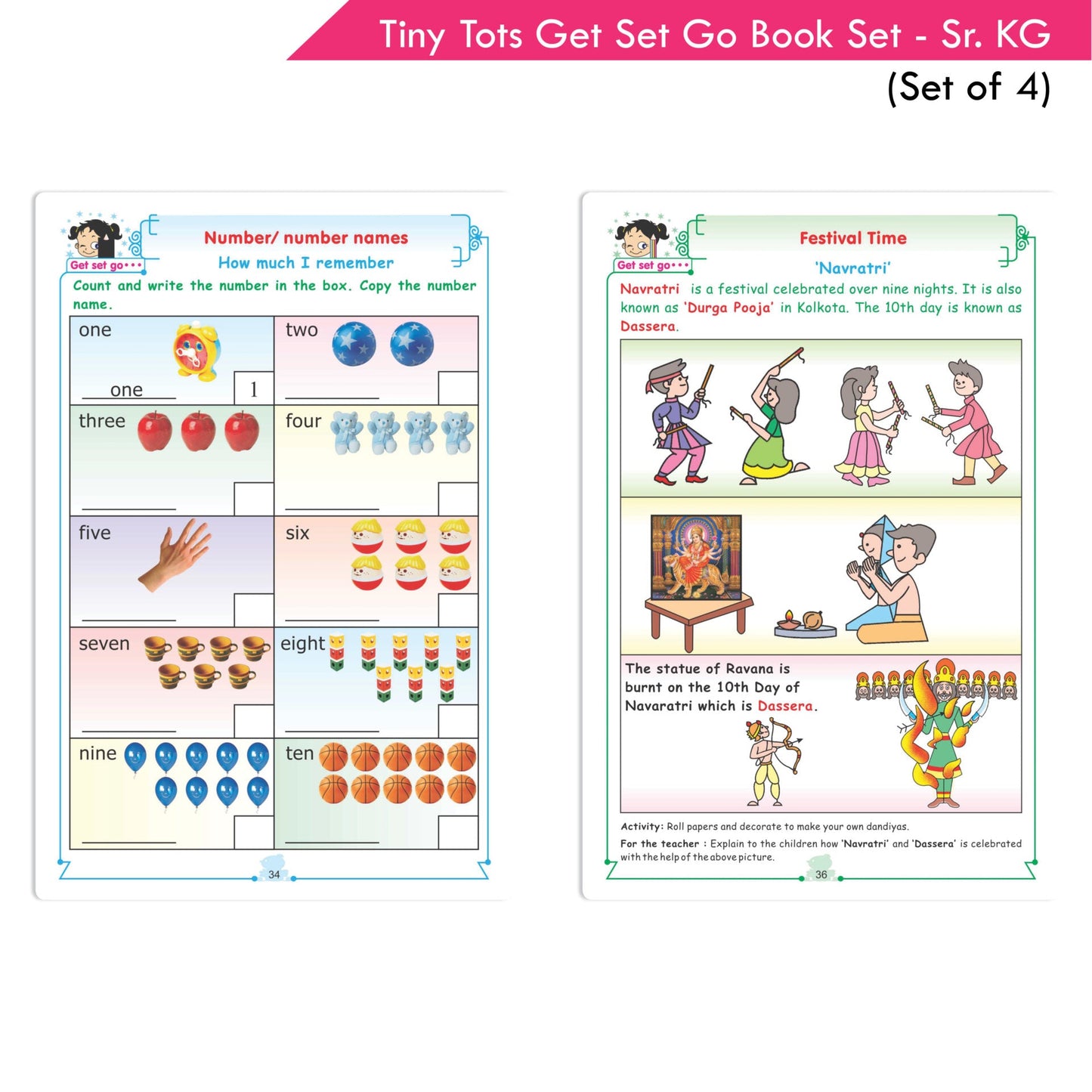 Tiny Tots Get Set Go Preschool Learning Senior KG Books Set of 4| Term wise Education Books| Ages 5-6 Years