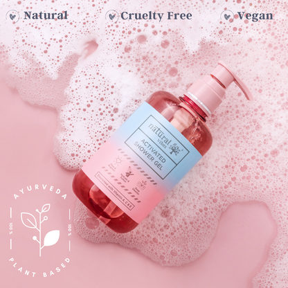 Natural Vibes Activated Shower Gel Body Wash - Glow, Hydrate, Deep Cleanse & Soften