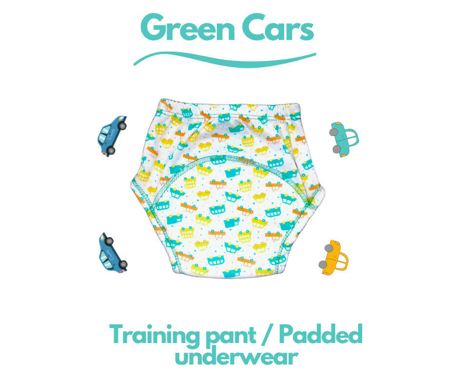 Kindermum Cotton Padded Pull Up Training Pants/Padded Underwear For Kids Peachy Star & Green Car-Set of 2 pcs