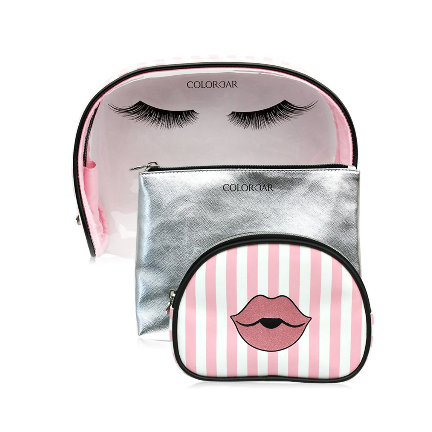 Colorbar Pouch Lips & Lashes Bag In Bag (Set Of Three) - White + Blush Pink