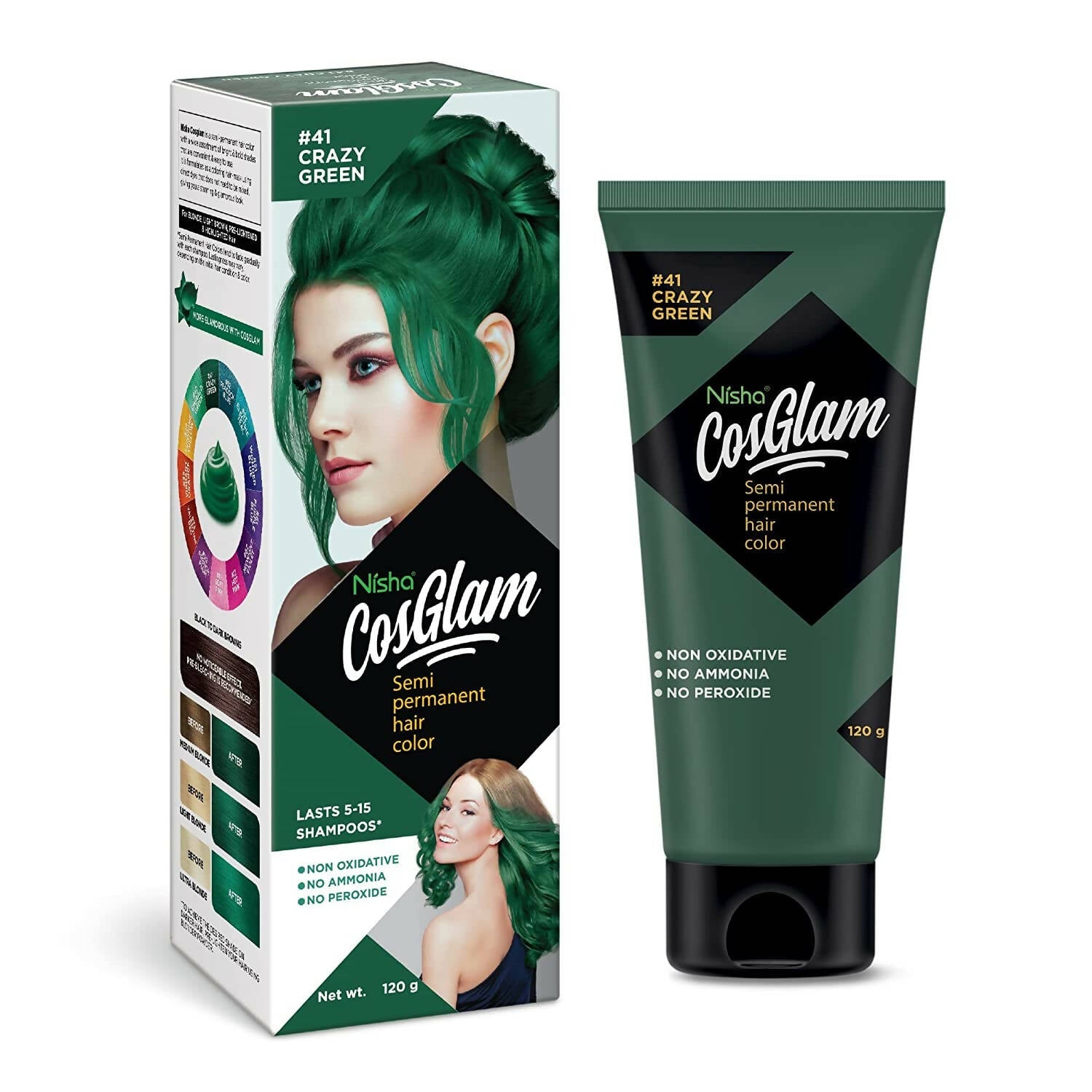 Nisha Cosglam Semi Permanent Hair Color 41 Crazy Green - BUDNE