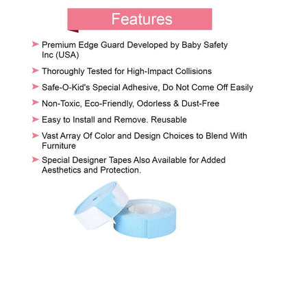 Safe-O-Kid Easy to use Baby Safety Long Pattern Edge Guard Roll 2 meter long-Blue
